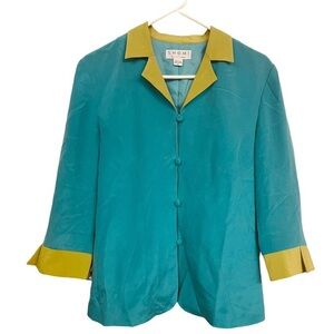 SHOMI by MILLER SHOR  Silk Top Turquoise/Chartreuse